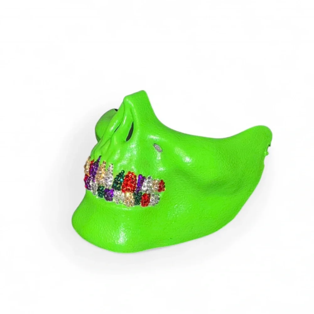 Joker Green Half Skull Mask With Blinged Out Crystal Grillz New